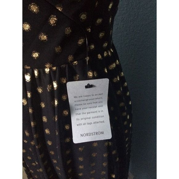 NWT Hailey by Adrianna Papell Black/Gold Polka Fit Flare Faux Leather Dress Sz 6 - Picture 3 of 12